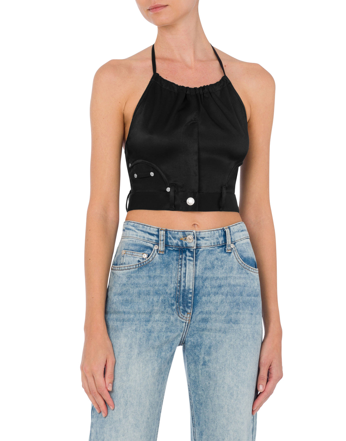 Crop top en satin - Black