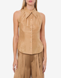 Chemisier sans manches en soie - Beige