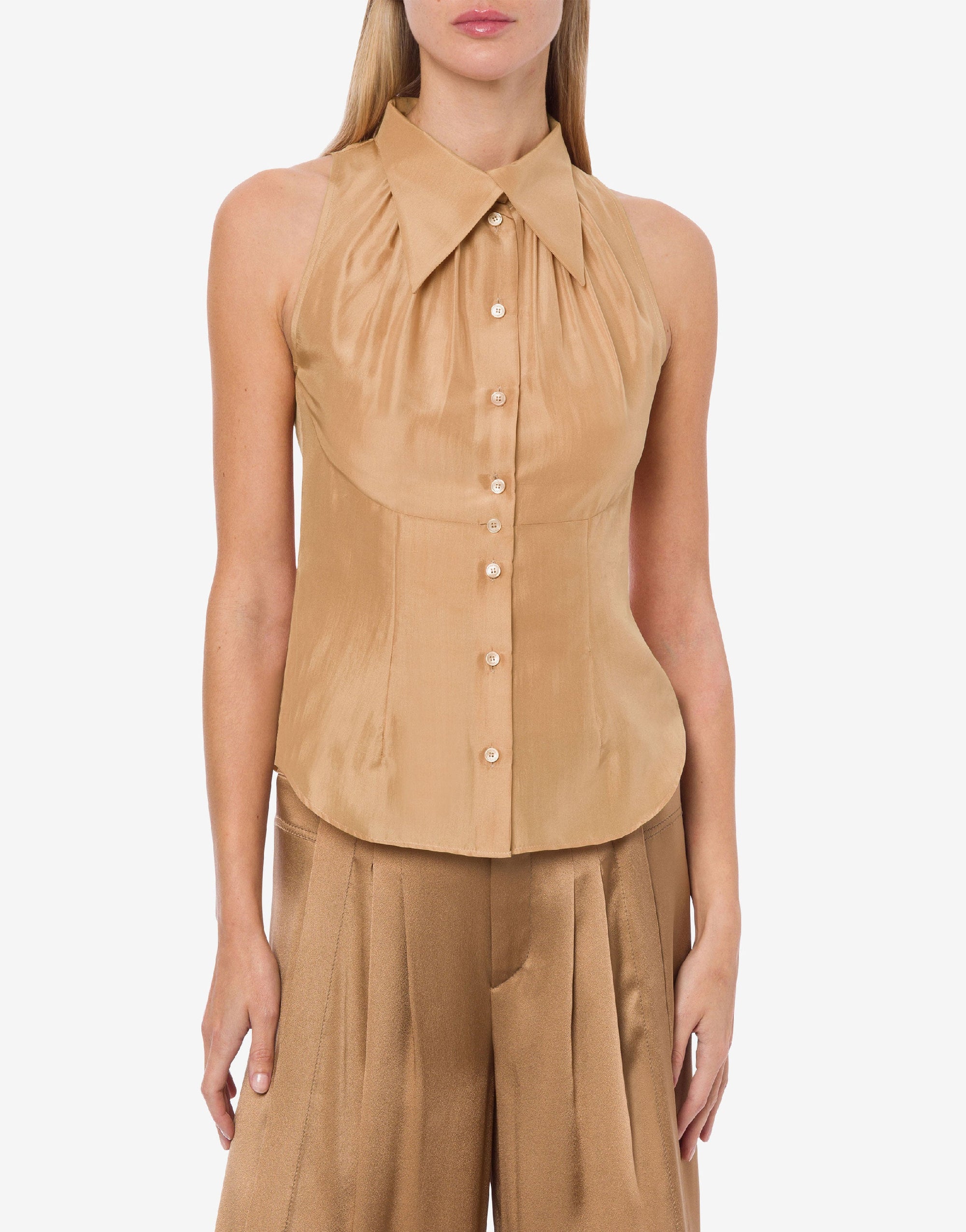 Chemisier sans manches en soie - Beige