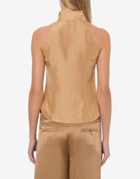 Chemisier sans manches en soie - Beige
