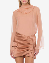 Blouse en mousseline de soie avec capuche - Pink