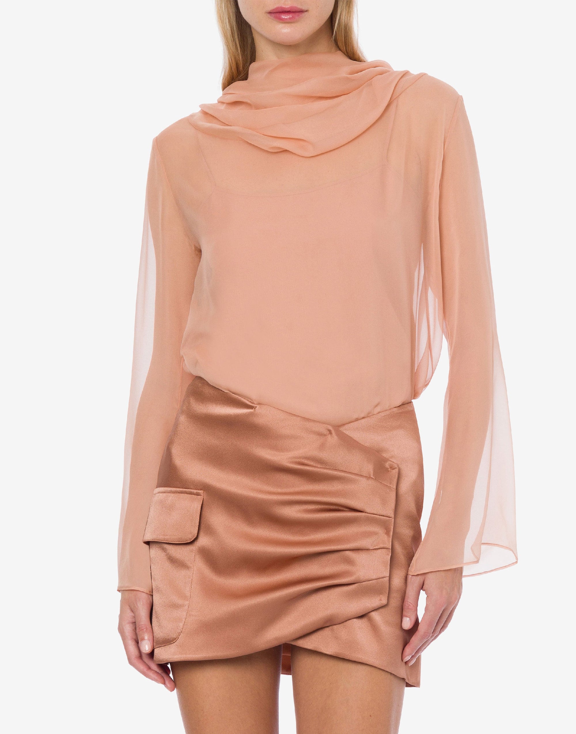 Blouse en mousseline de soie avec capuche - Pink