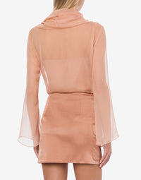 Blouse en mousseline de soie avec capuche - Pink