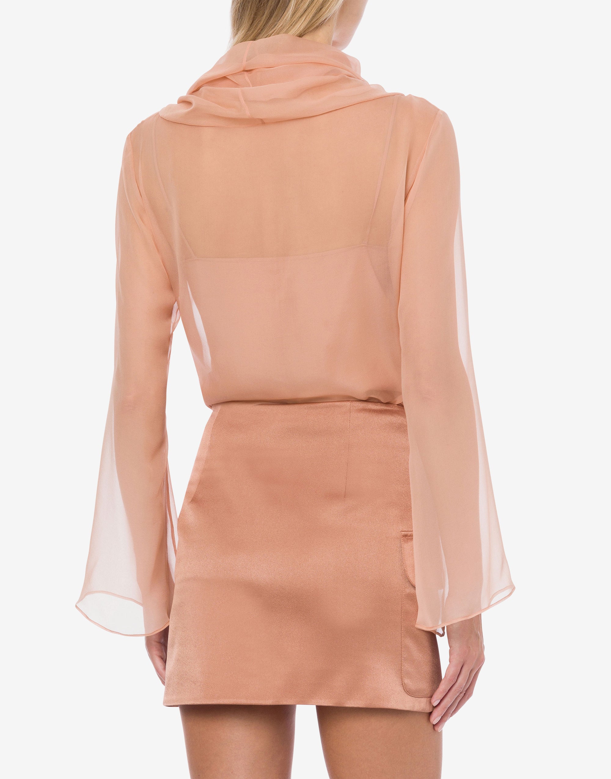 Blouse en mousseline de soie avec capuche - Pink