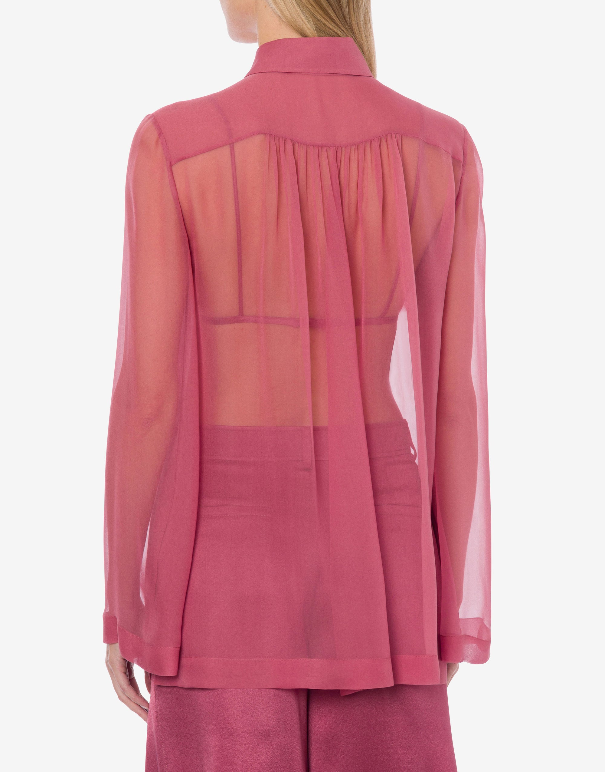 Chemisier en mousseline de soie à manches larges - Pink