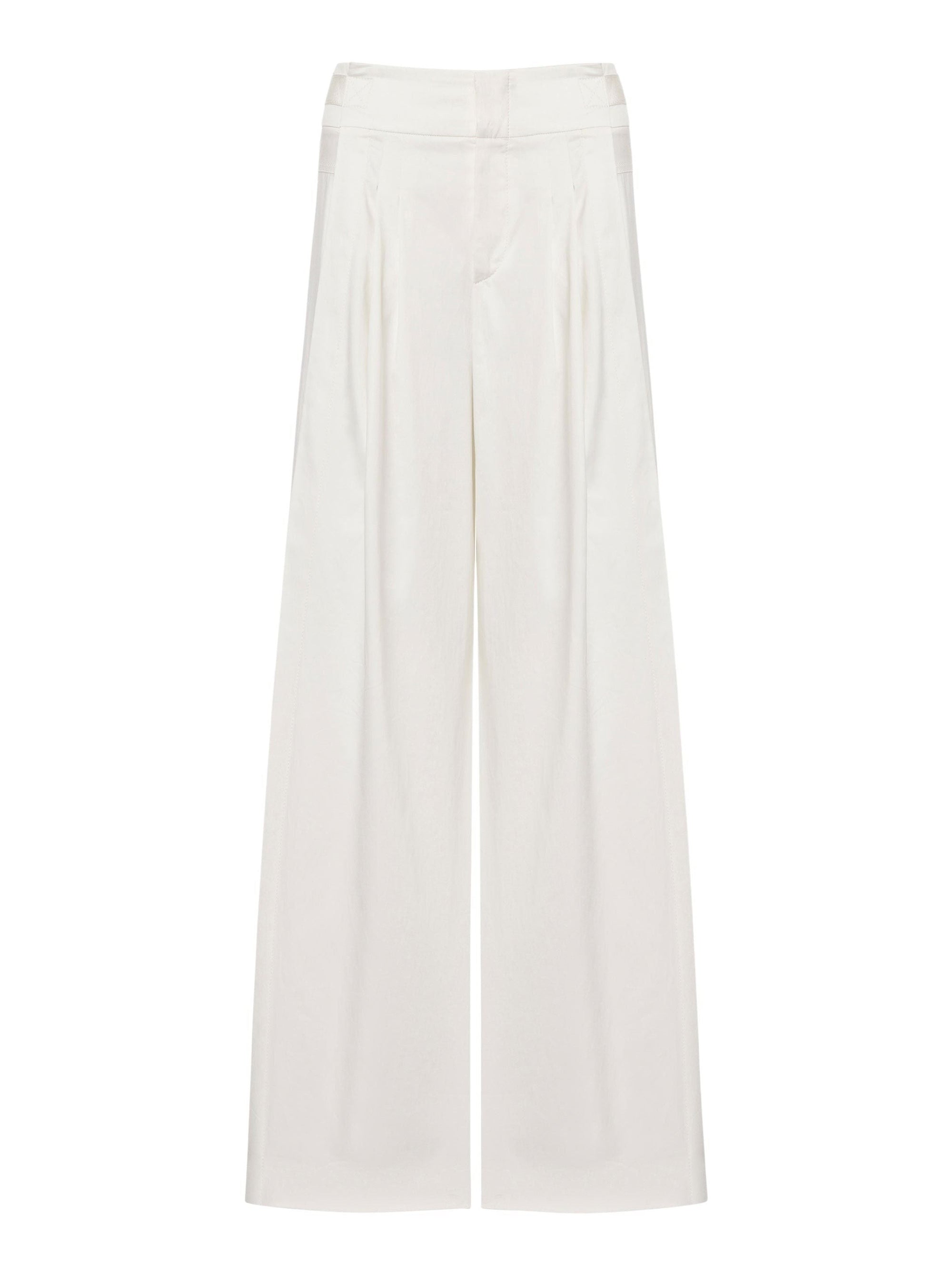 Pantalon à jambe large en satin - White