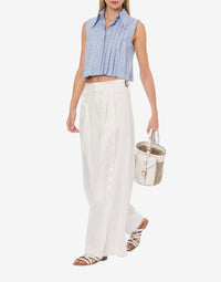Pantalon à jambe large en satin - White