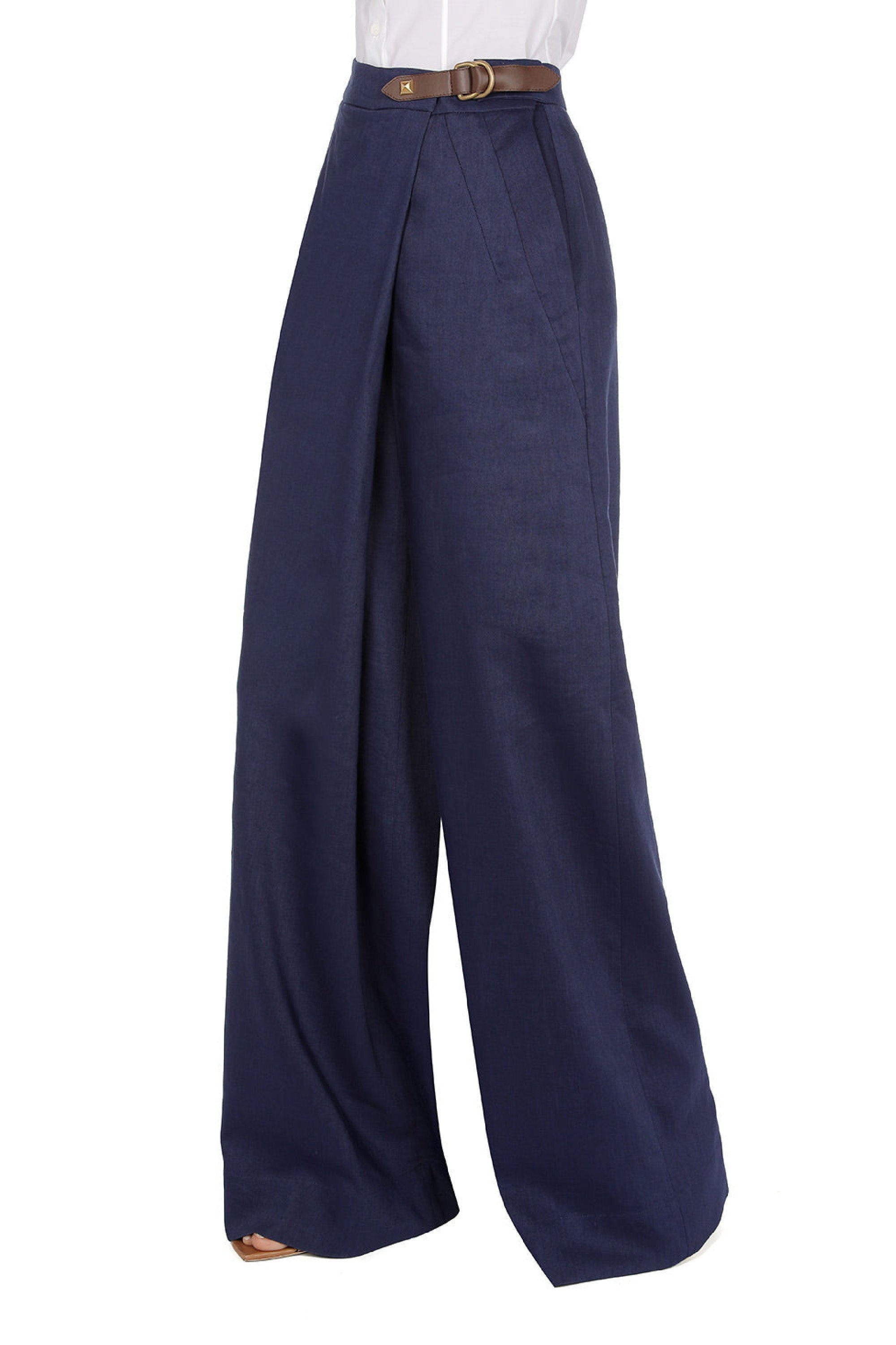 Pantalon stretch en lin mélangé - Blue