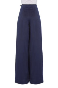 Pantalon stretch en lin mélangé - Blue