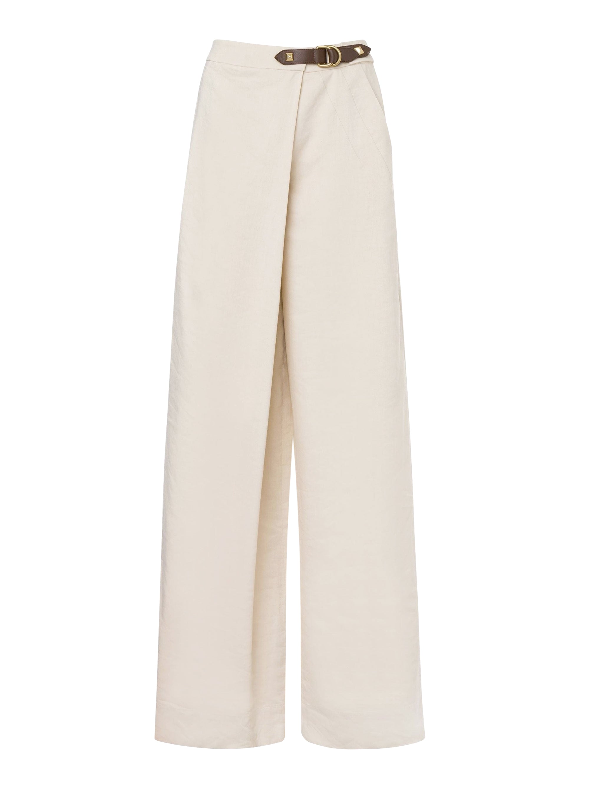 Pantalon stretch en lin mélangé - Beige