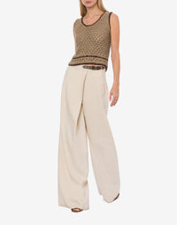 Pantalon stretch en lin mélangé - Beige
