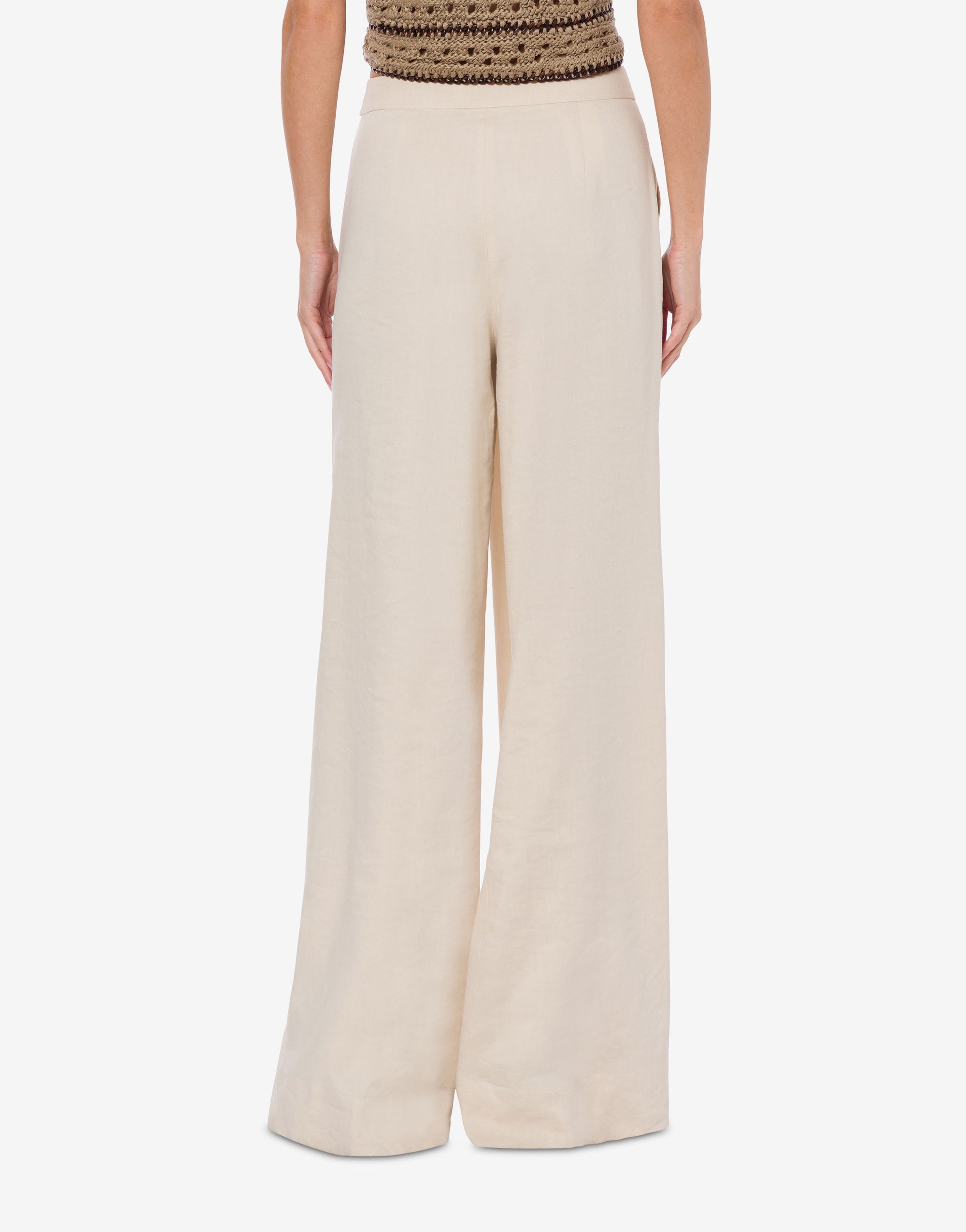 Pantalon stretch en lin mélangé - Beige