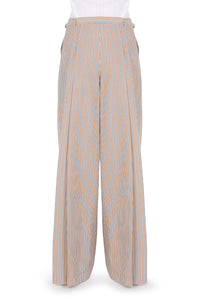 Striped poplin trousers with bow - Beige
