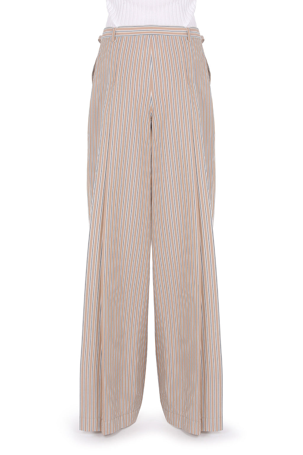 Striped poplin trousers with bow - Beige
