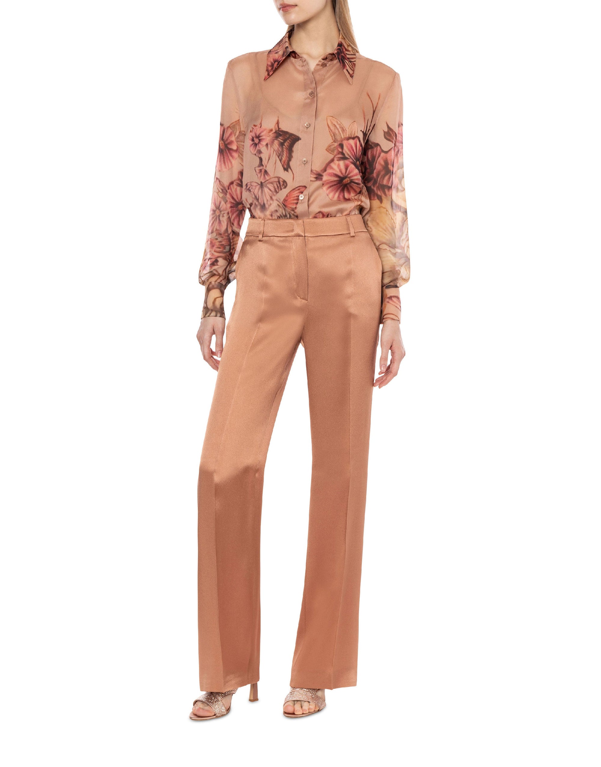 Pantalon sartorial en satin - Pink