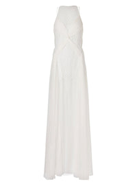Chiffon and macramé maxi dress - White