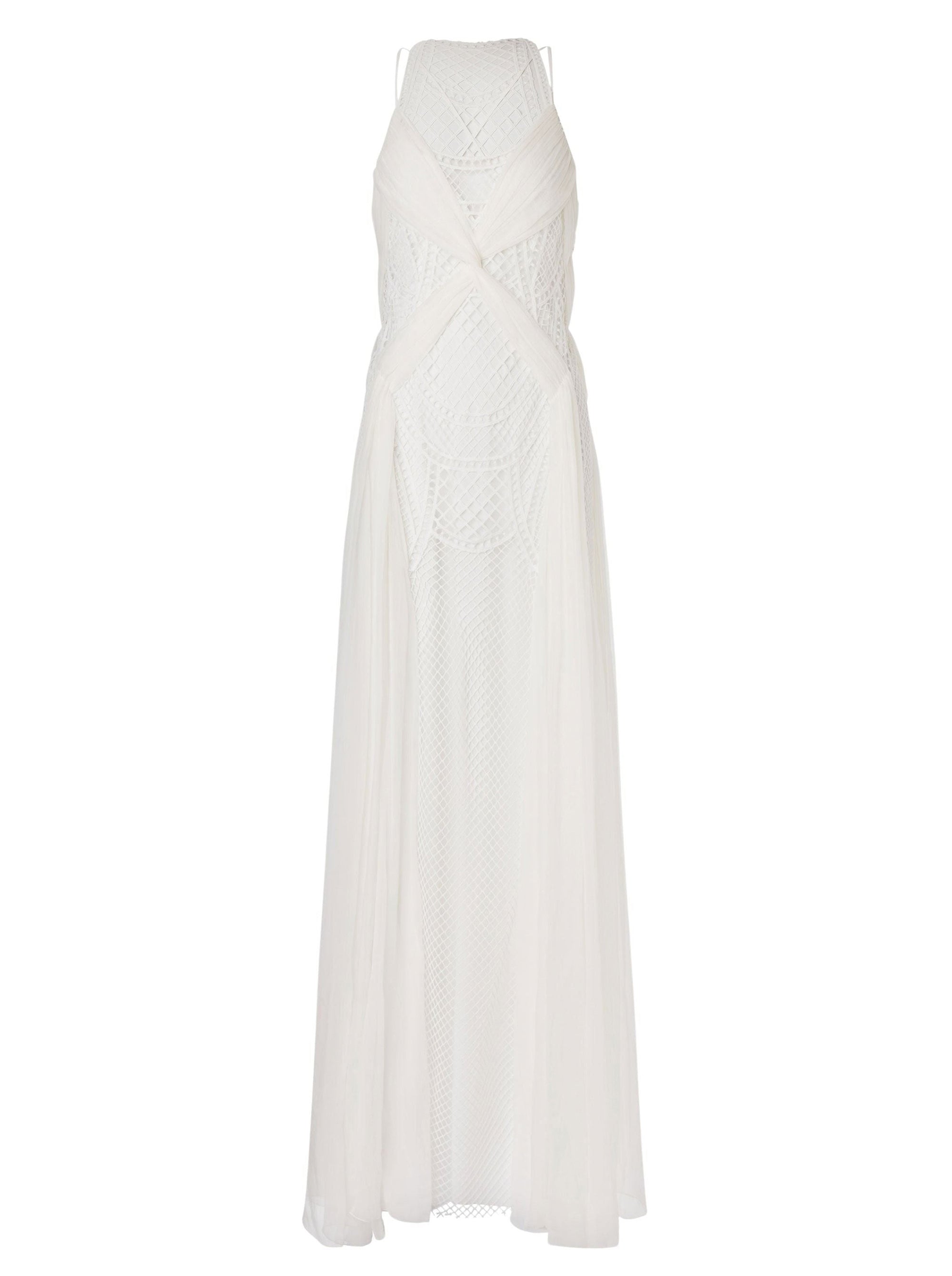 Chiffon and macramé maxi dress - White