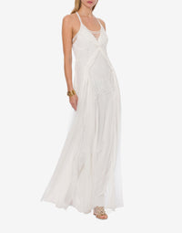 Chiffon and macramé maxi dress - White
