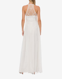 Chiffon and macramé maxi dress - White