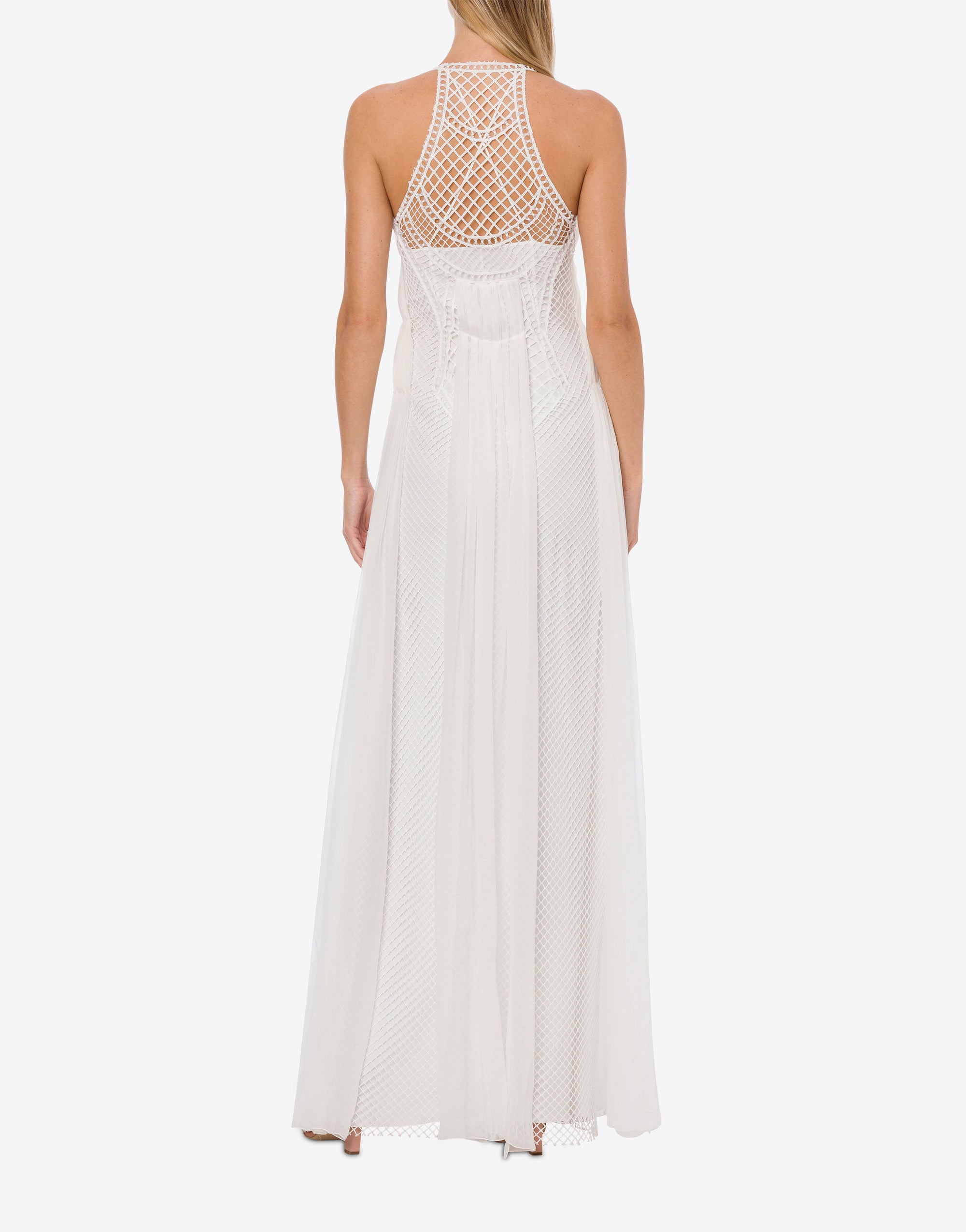 Chiffon and macramé maxi dress - White