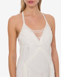 Chiffon and macramé maxi dress - White