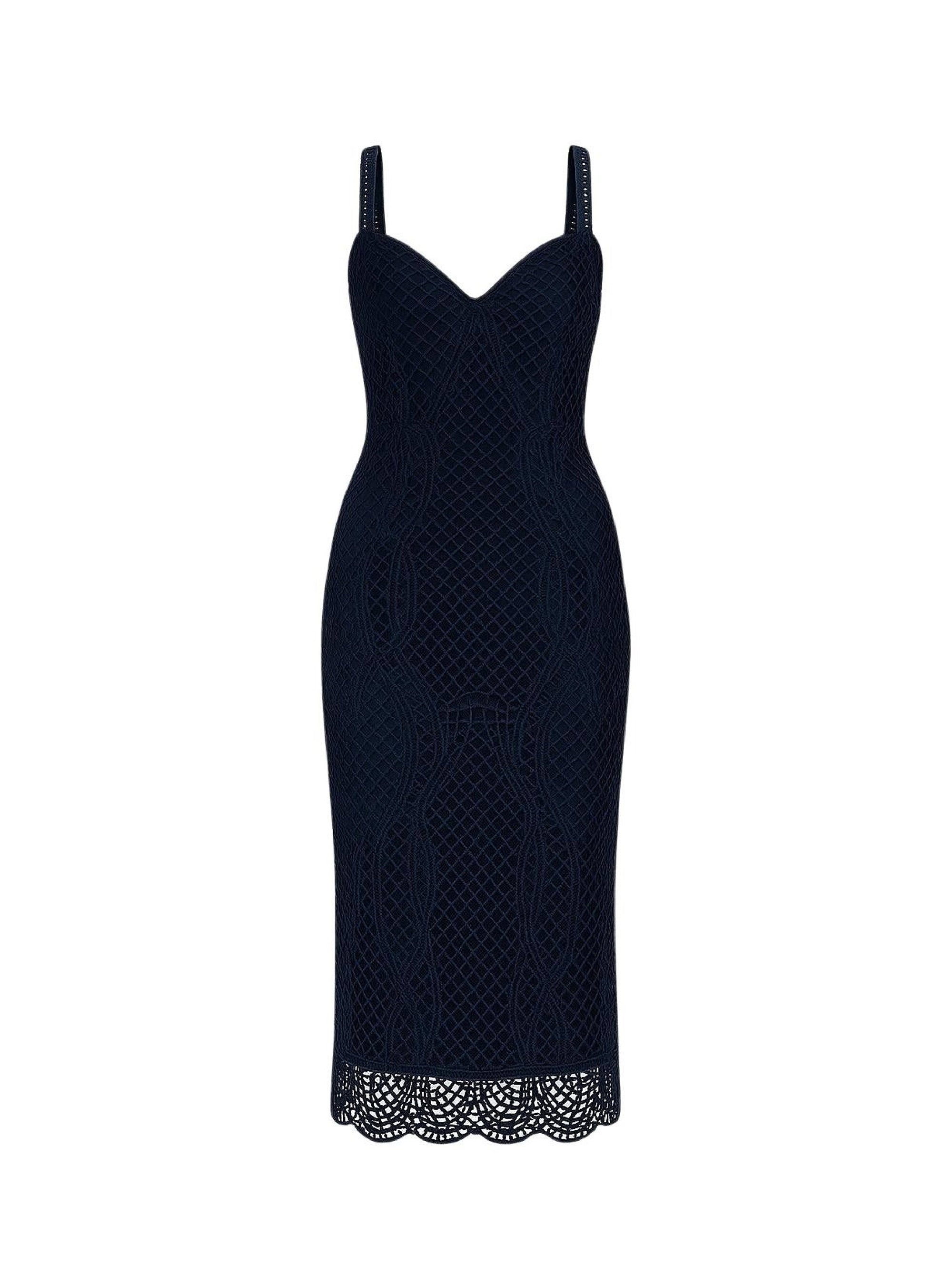 Macramé knit midi dress - Blue