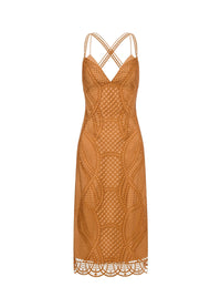 Robe midi en maille macramé - Yellow