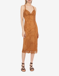 Robe midi en maille macramé - Yellow