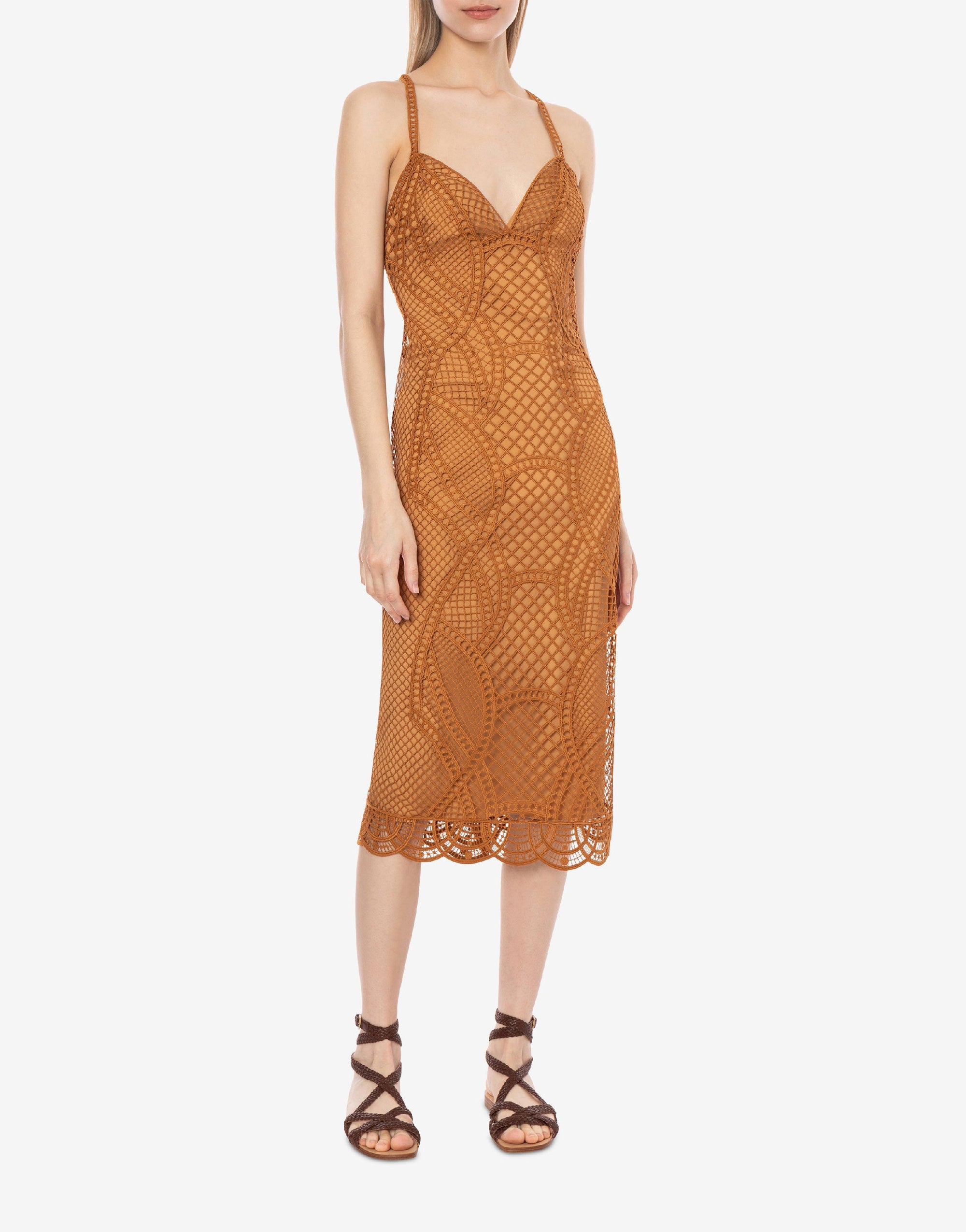 Robe midi en maille macramé - Yellow