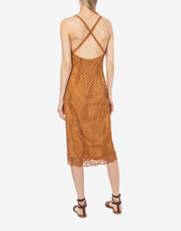 Robe midi en maille macramé - Yellow