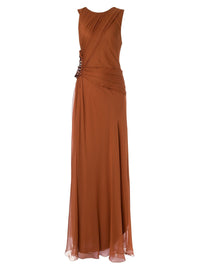 Robe longue en soie avec ouverture - Brown