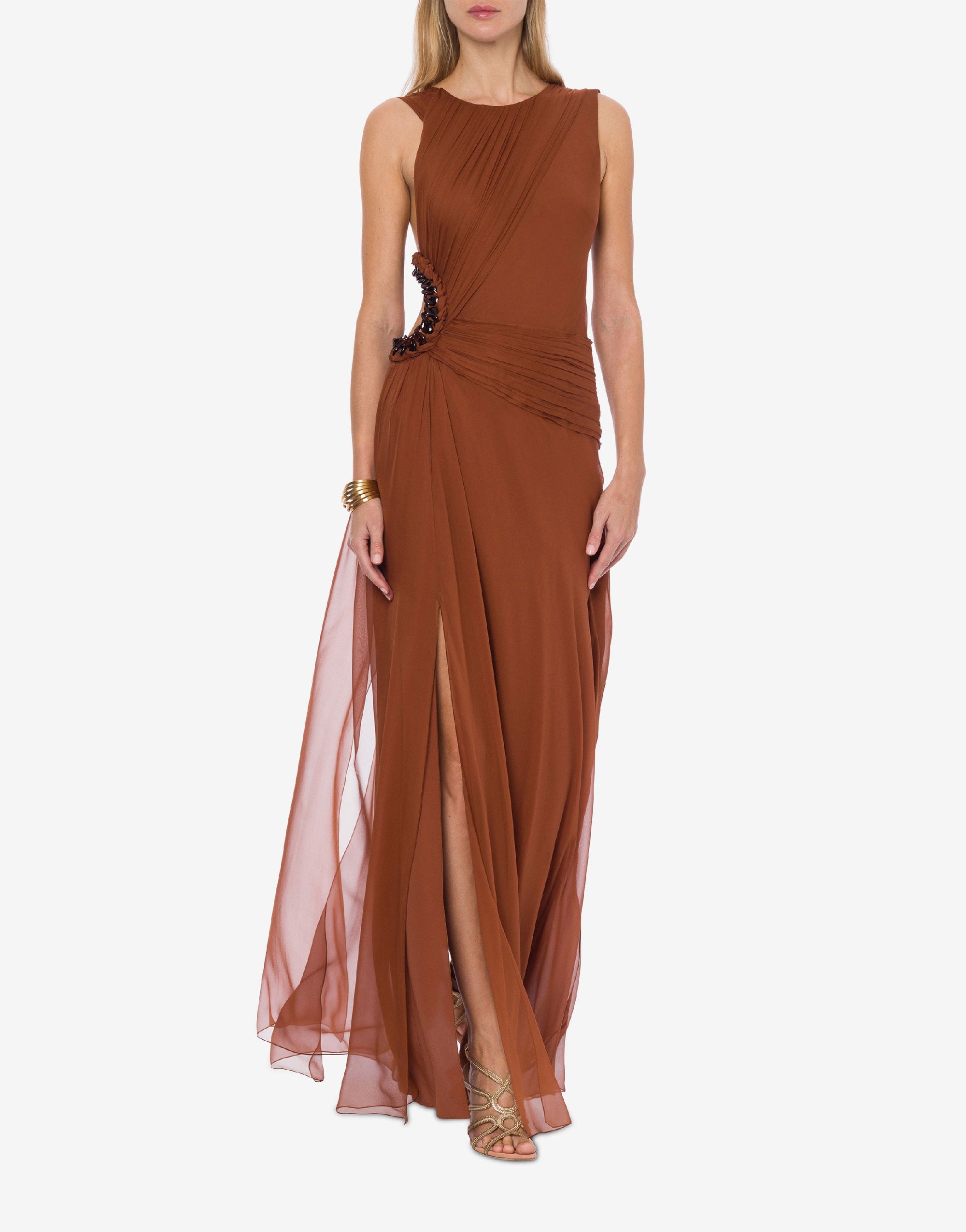 Robe longue en soie avec ouverture - Brown