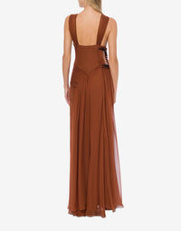 Robe longue en soie avec ouverture - Brown