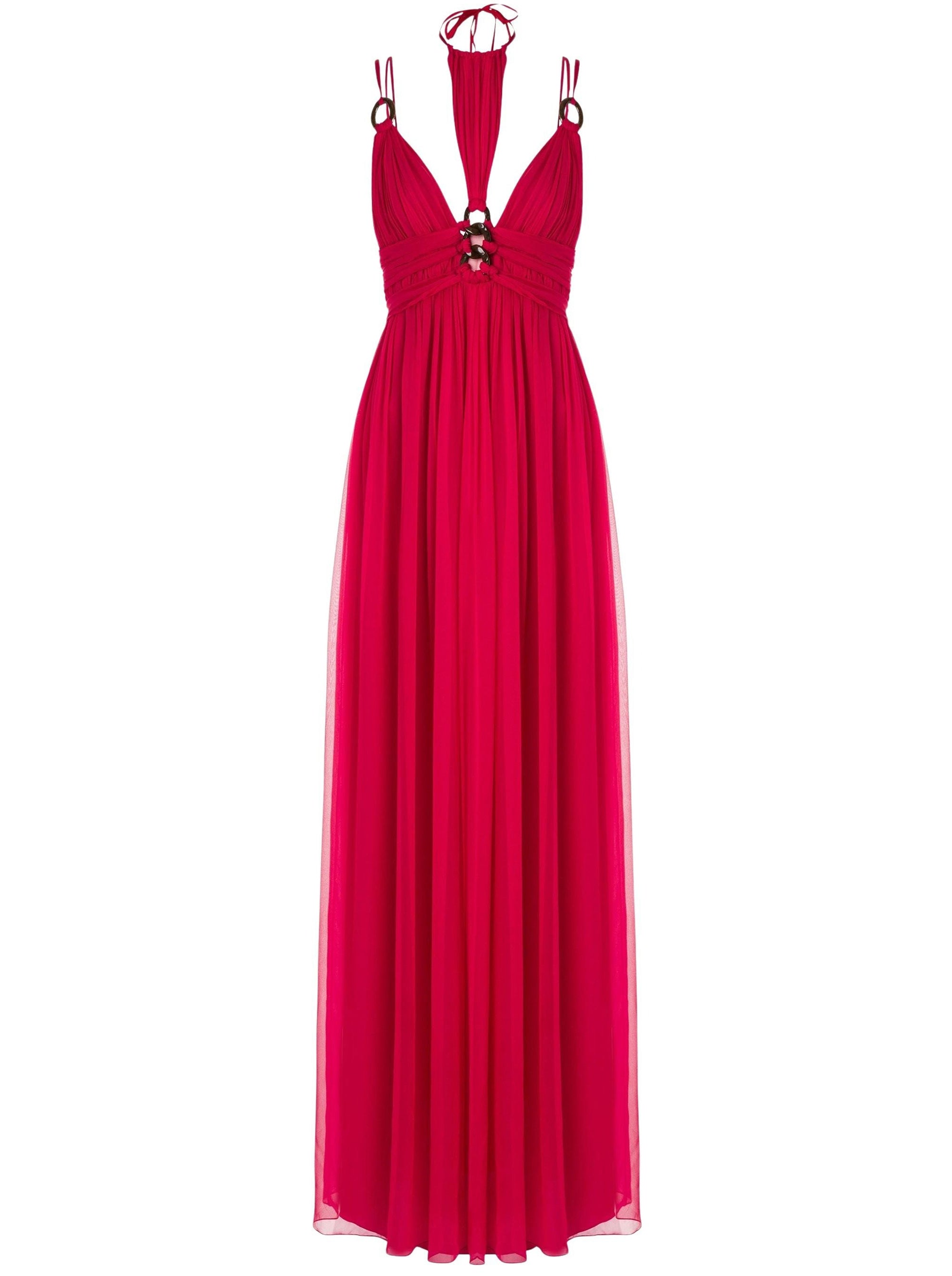 Robe longue en soie avec anneaux - Fucsia