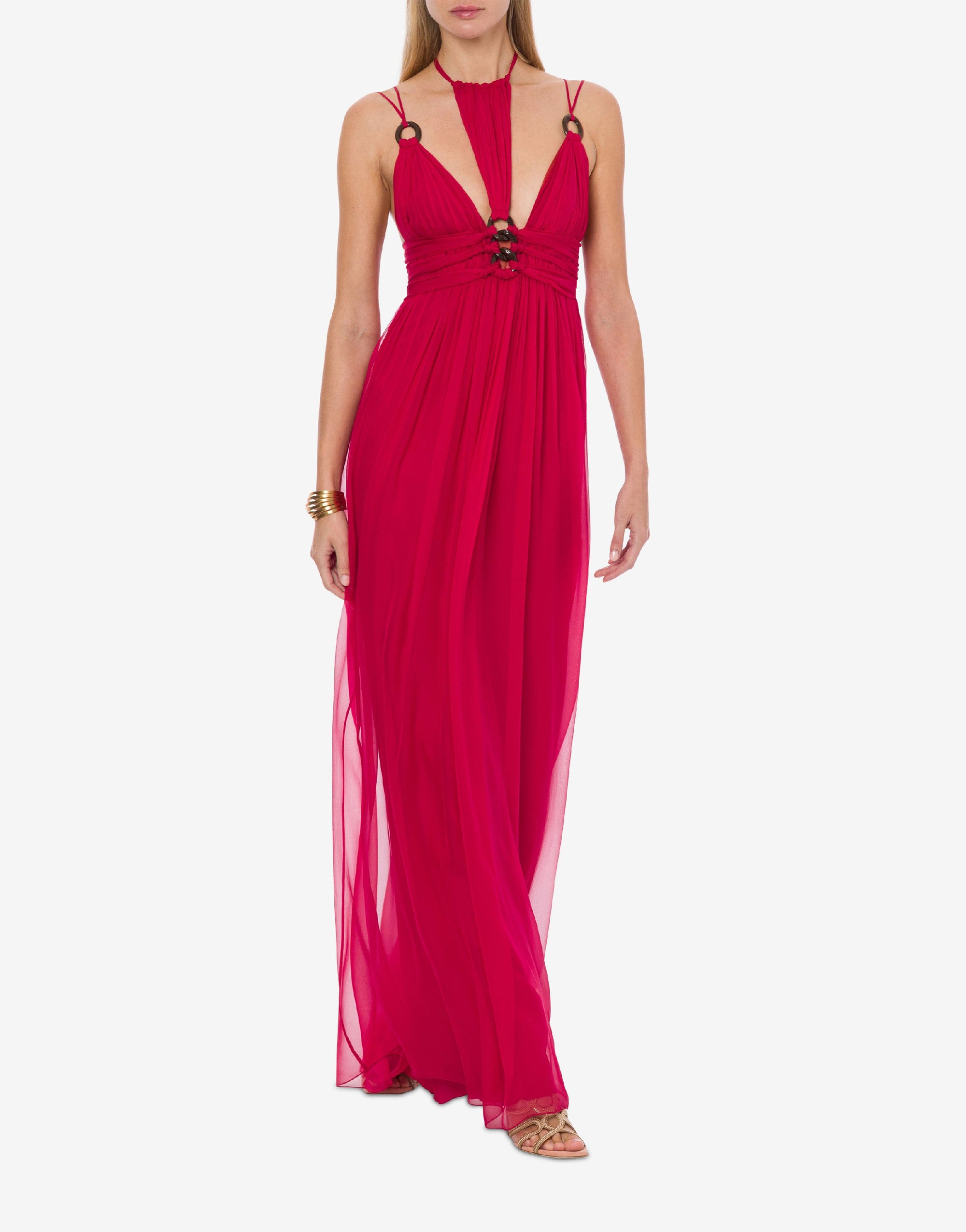 Robe longue en soie avec anneaux - Fucsia