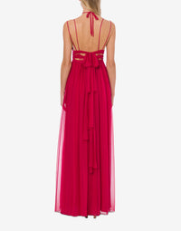 Robe longue en soie avec anneaux - Fucsia