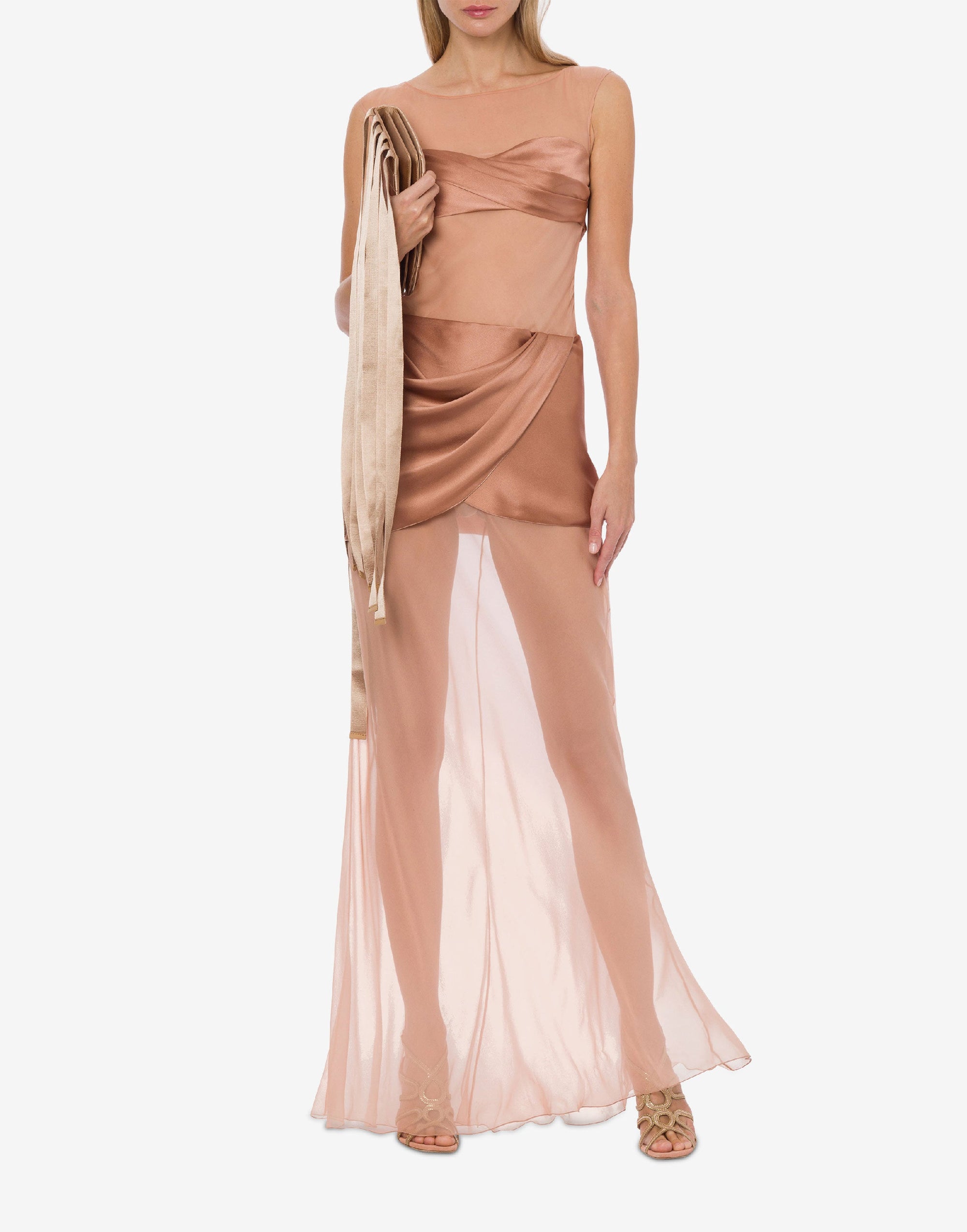 Robe midi en satin et mousseline - Pink