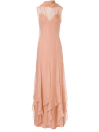 Robe longue avec écharpe en soie - Pink