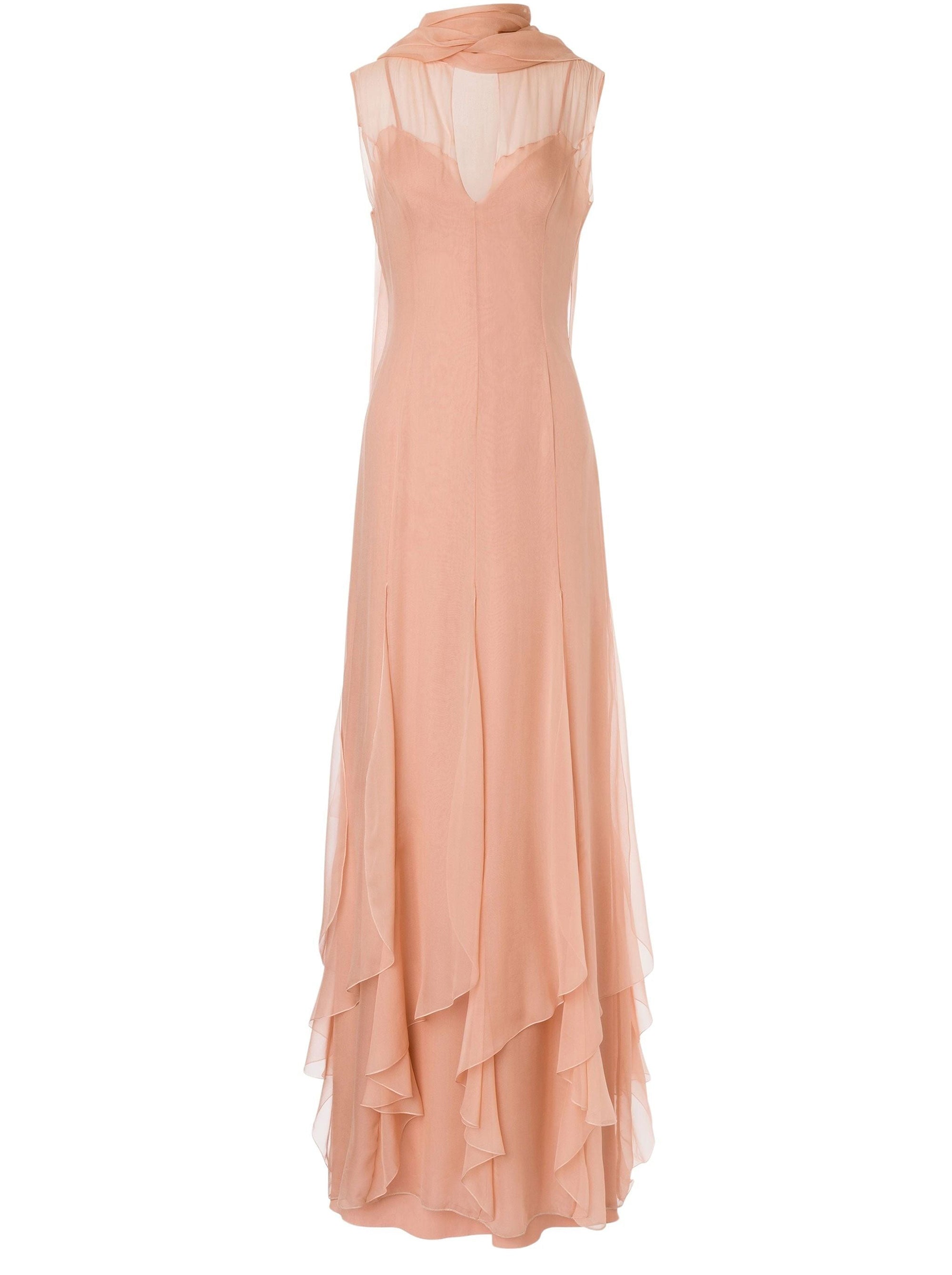 Robe longue avec écharpe en soie - Pink