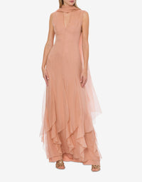 Robe longue avec écharpe en soie - Pink