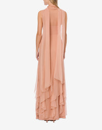 Robe longue avec écharpe en soie - Pink