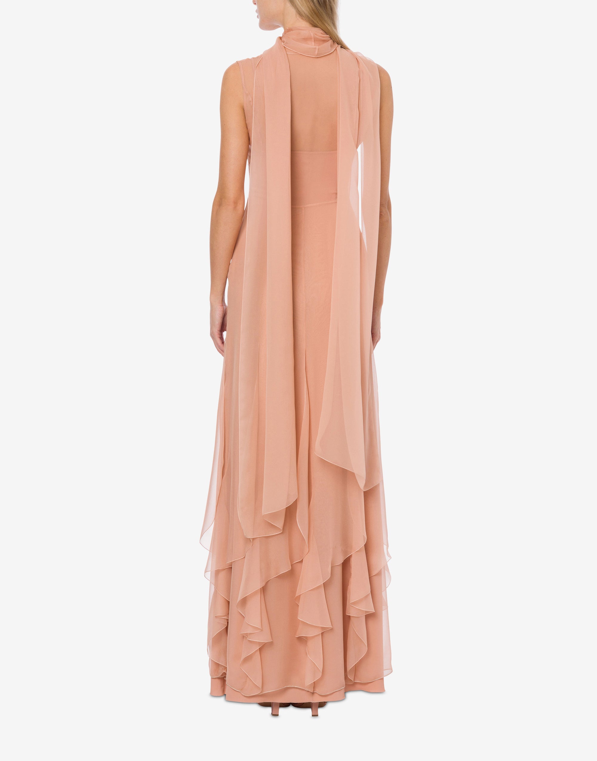 Robe longue avec écharpe en soie - Pink