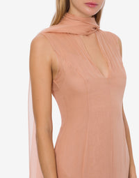 Robe longue avec écharpe en soie - Pink