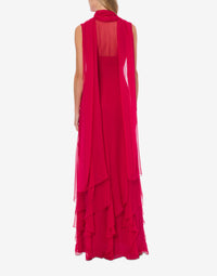 Robe longue avec écharpe en soie - Fucsia