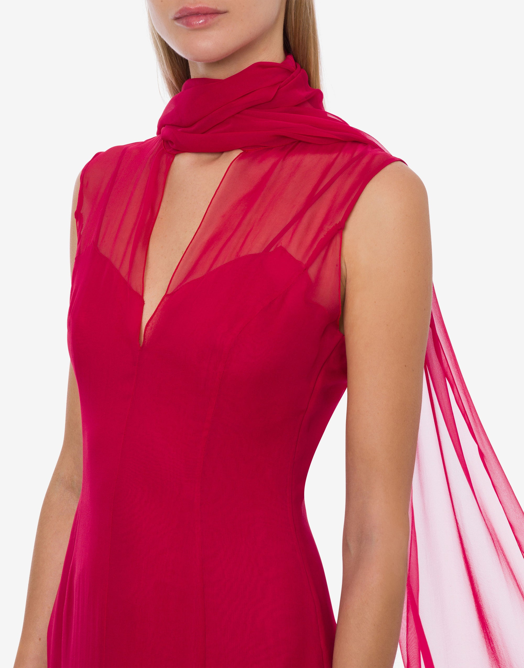 Robe longue avec écharpe en soie - Fucsia