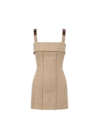 Robe courte en lin natté avec sangles - Beige