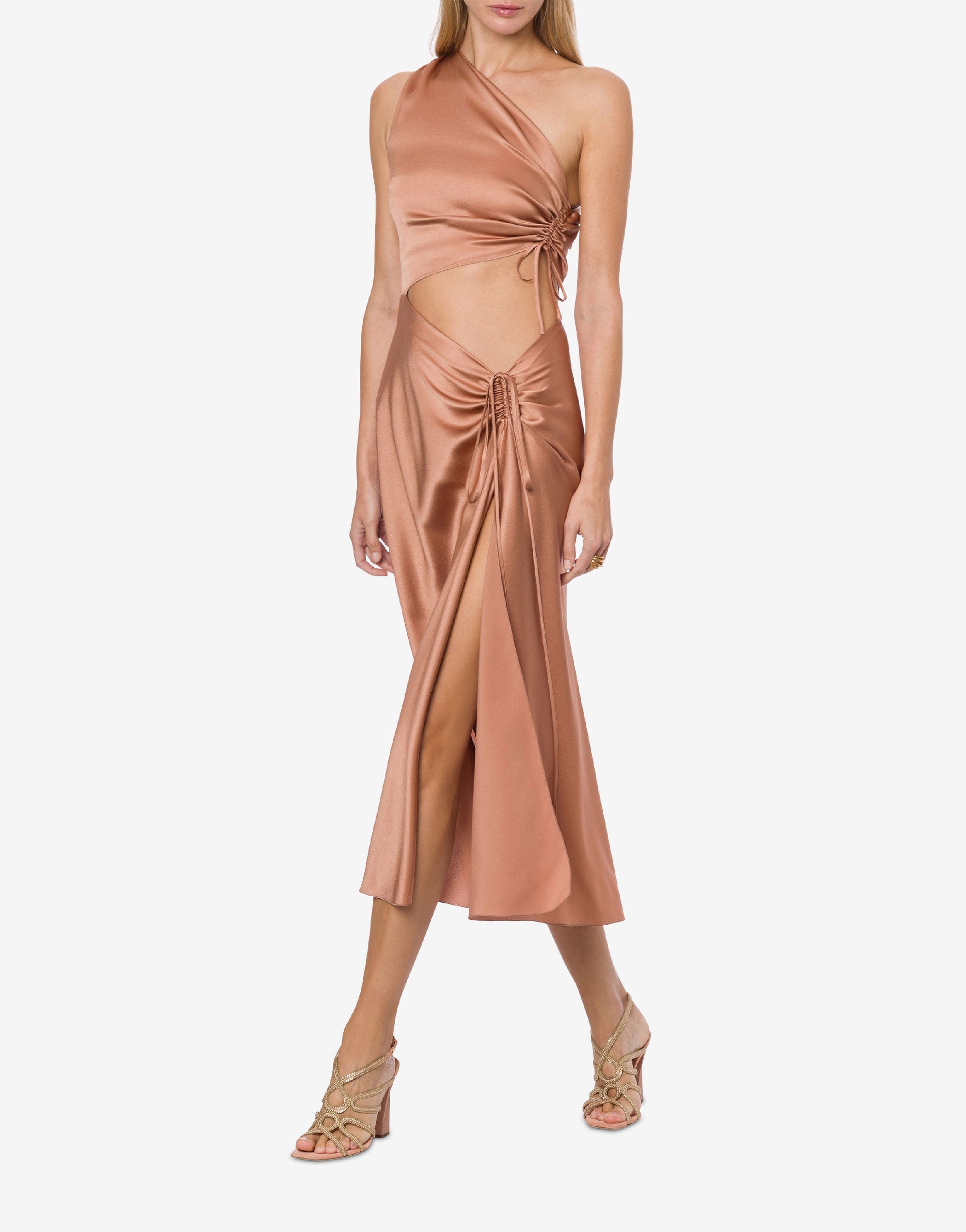 Robe à une épaule en satin - Pink