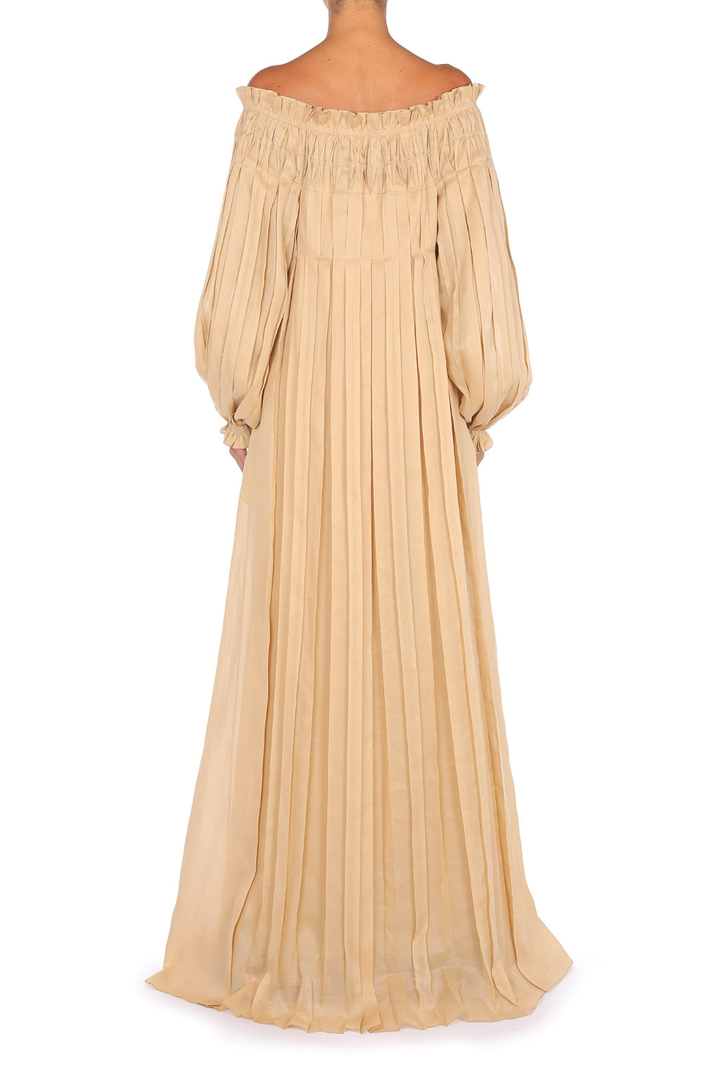 Robe longue en coton plissé - Beige