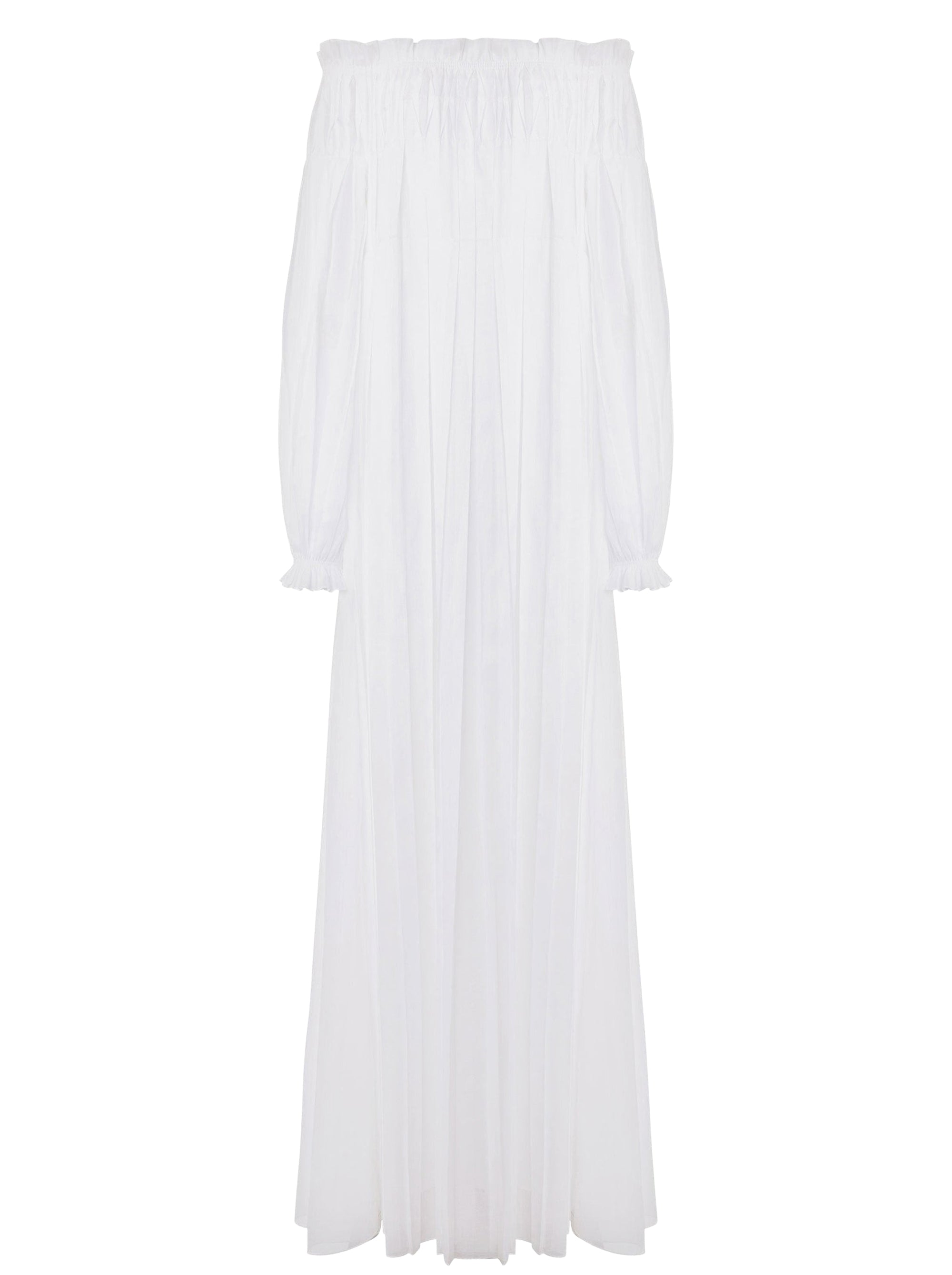Robe longue en coton plissé - White