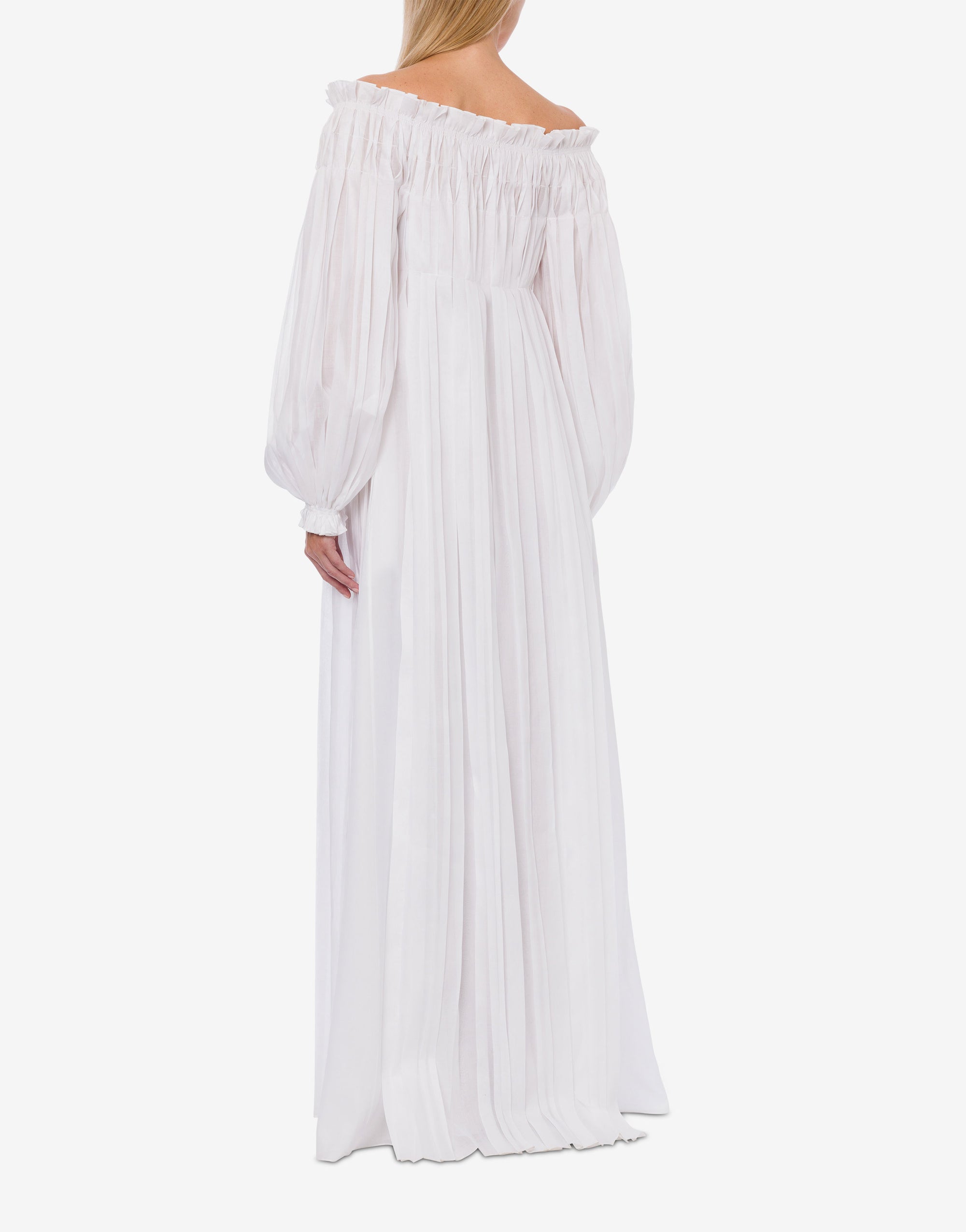 Robe longue en coton plissé - White